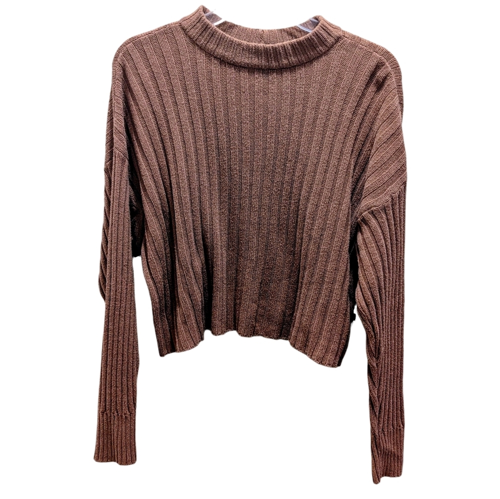 American Eagle Rust Orange Ribbed Cropped Sweater Small